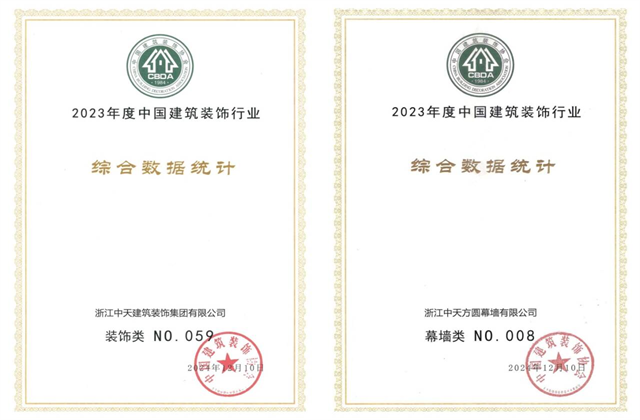 9001DCC金沙装饰集团位列2023年度中国建筑装饰企业百强59位、幕墙百强第8位